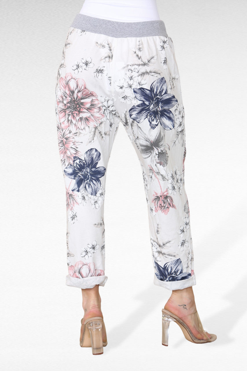 JOGGINGBROEK MET BLOEMENPRINT - WIT
