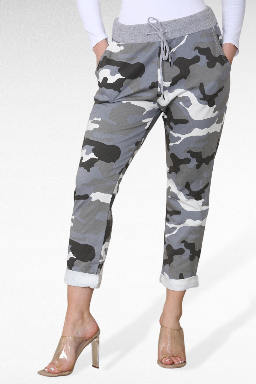 CAMOUFLAGE PRINT JOGGING PANT TROUSERS GREY