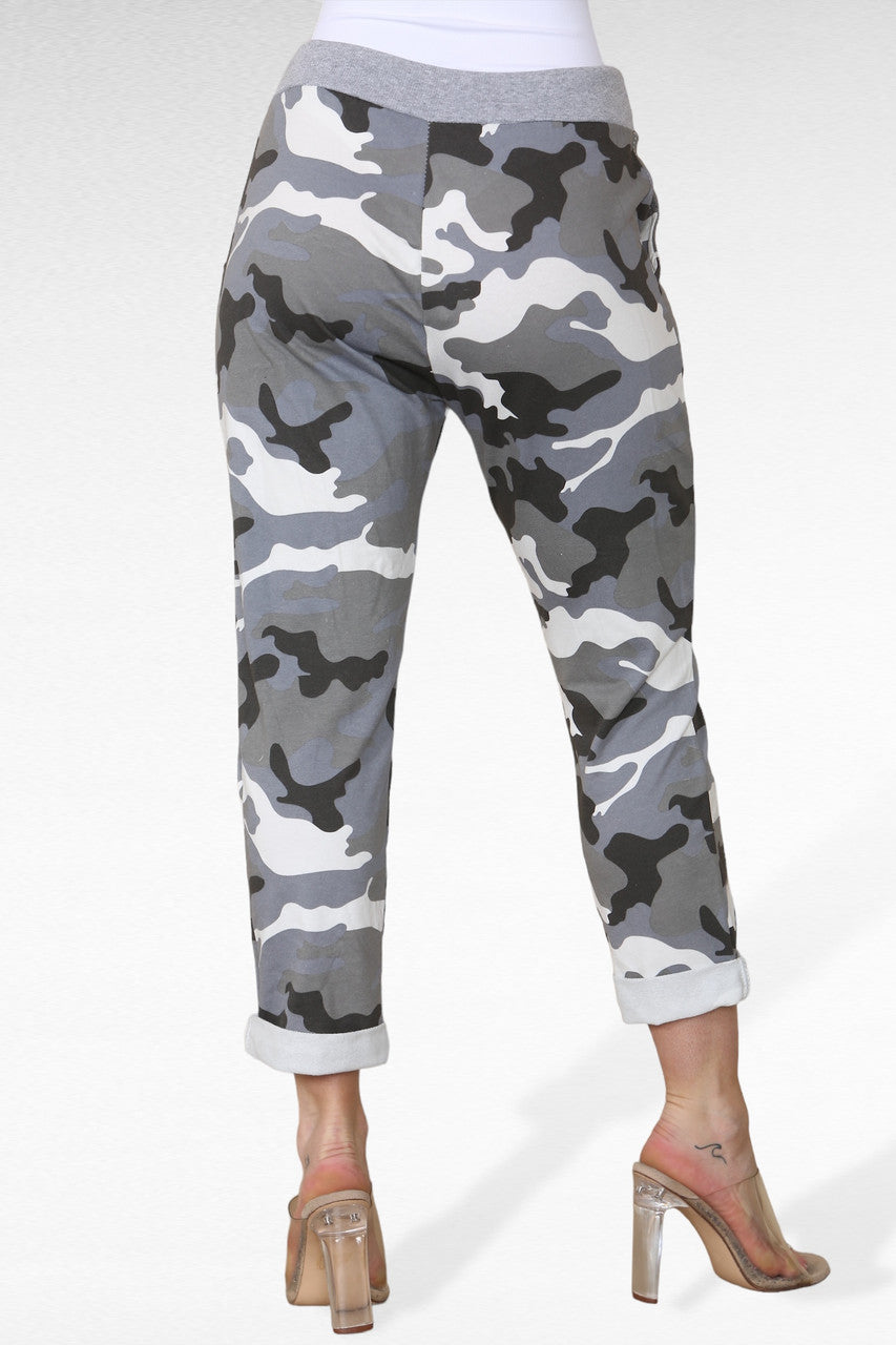 CAMOUFLAGE PRINT JOGGING PANT TROUSERS GREY