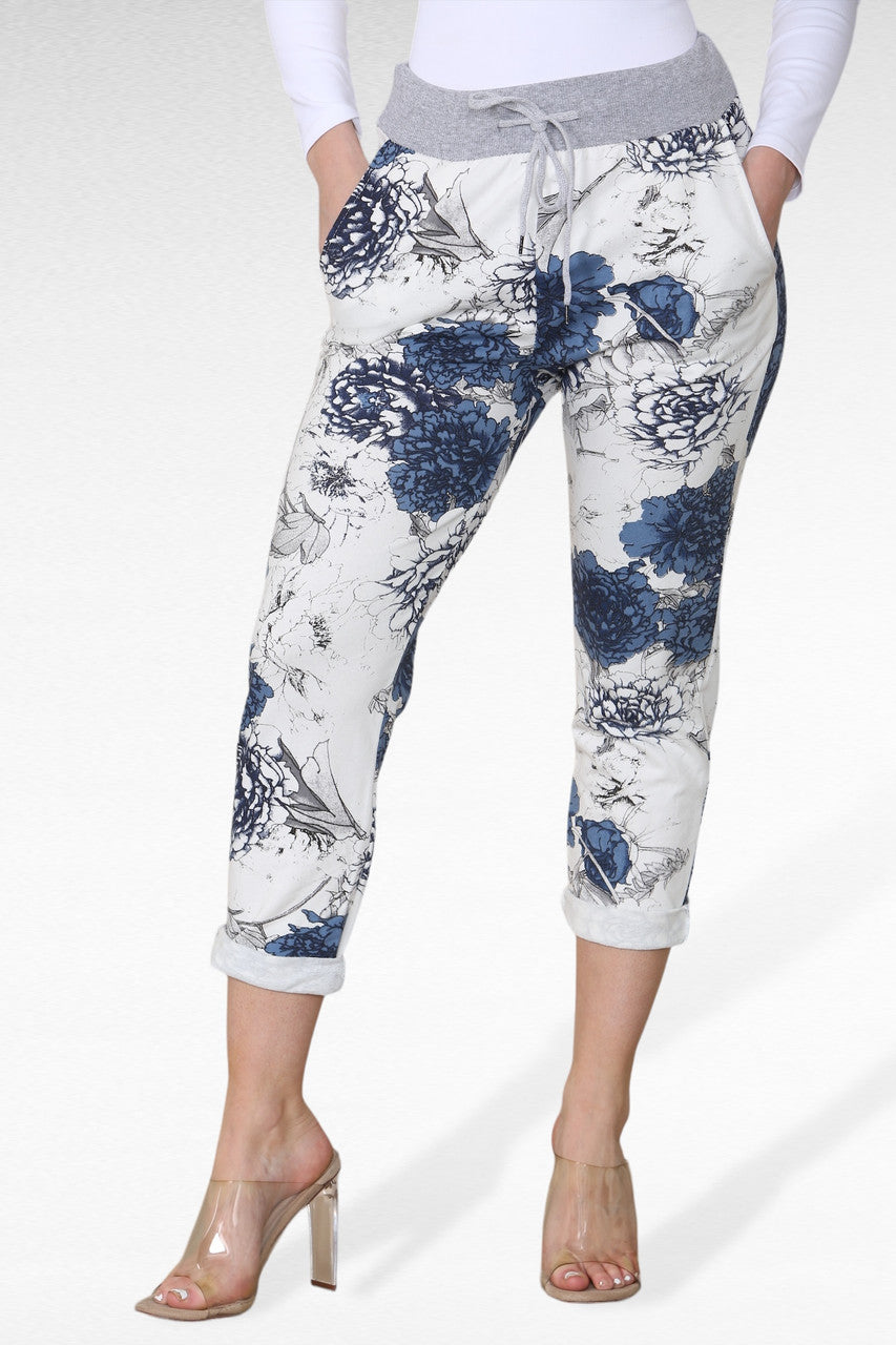 FLORALE HORTENSIA PRINT JOGGINGBROEK - WIT