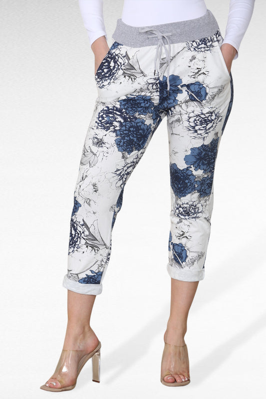 FLORALE HORTENSIA PRINT JOGGINGBROEK - WIT