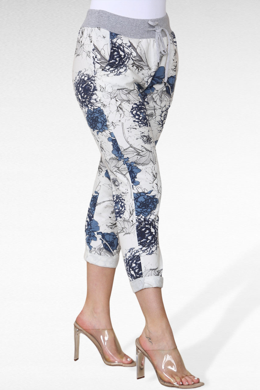 FLORALE HORTENSIA PRINT JOGGINGBROEK - WIT