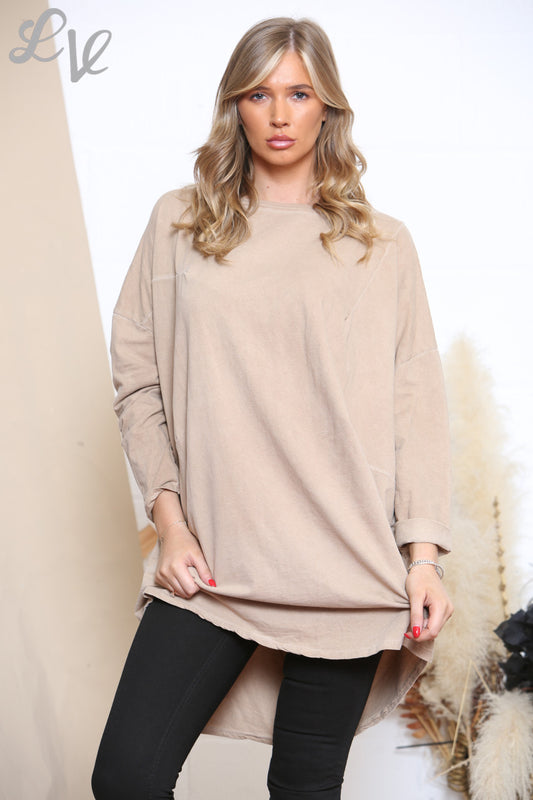Dames tuniek top met plooien en verwassen look - Tan