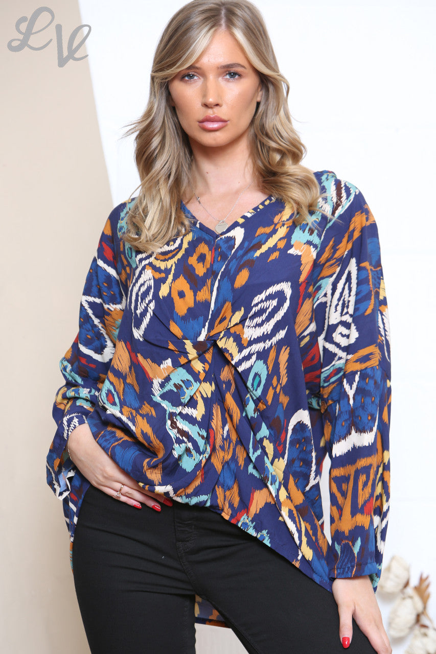 Dames Top met Abstracte Print Koningsblauw