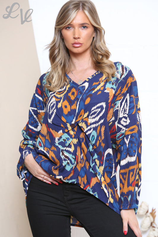 Dames Top met Abstracte Print Koningsblauw
