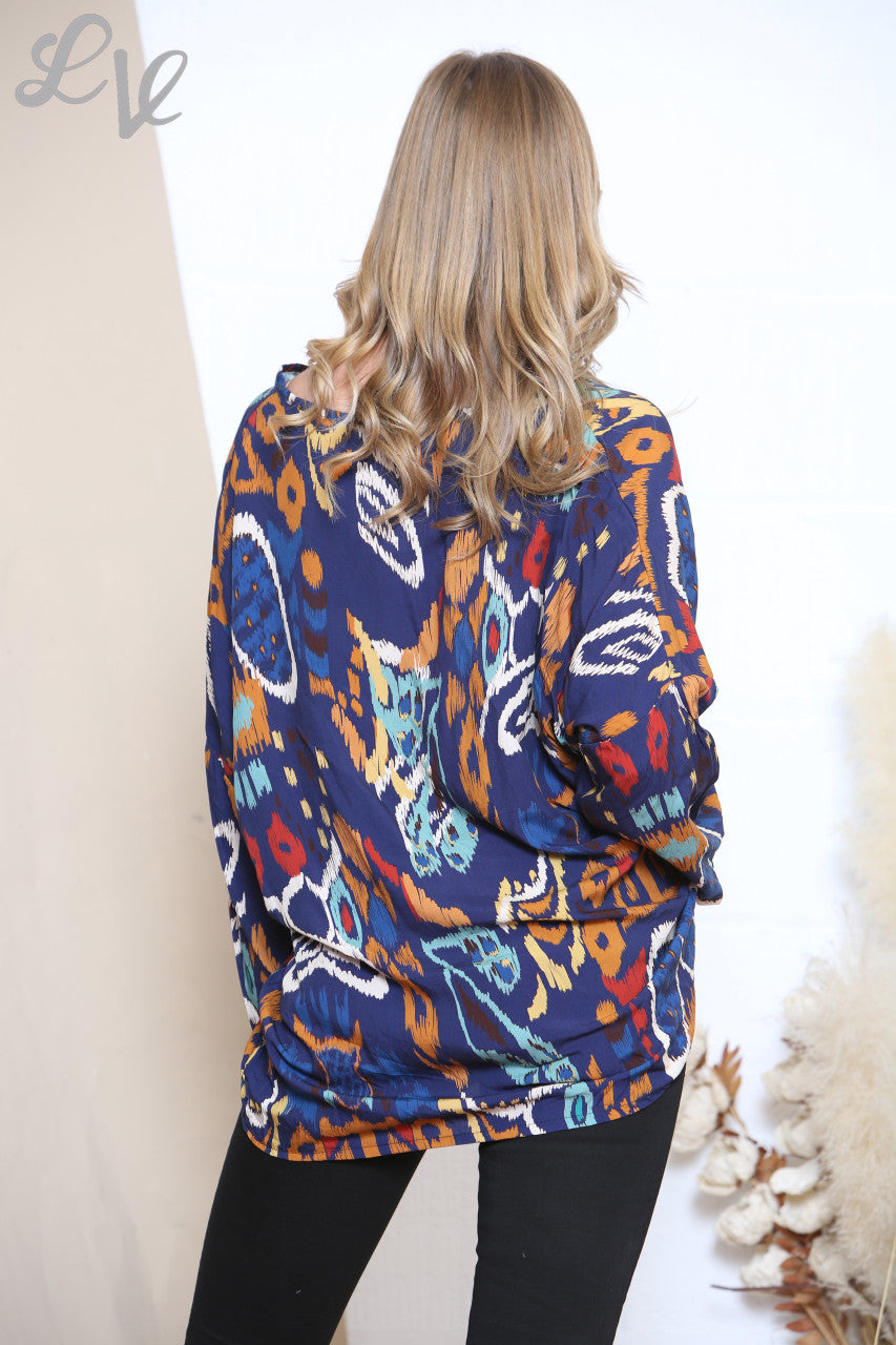 Dames Top met Abstracte Print Koningsblauw