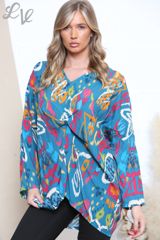 Dames Top met Abstracte Print Turquoise
