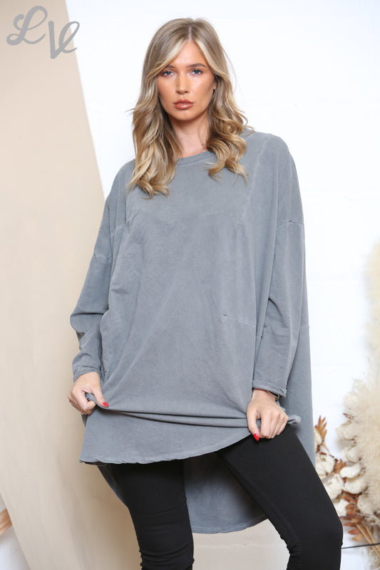 Dames Tuniektop met losse Pasvorm in 'Washed'-stijl Grijs