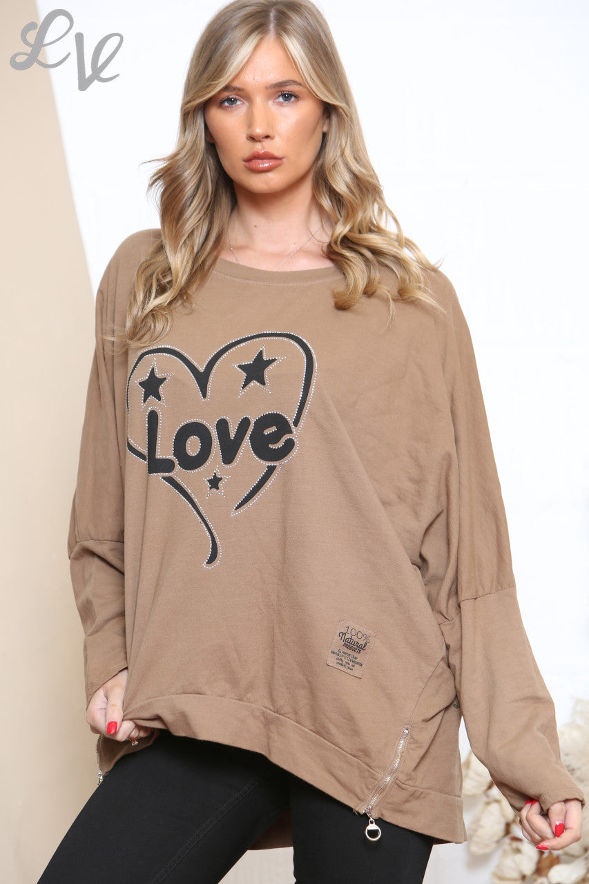 Dames Graphic Sweatshirt Top Tan