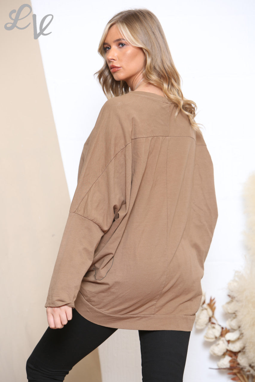 Dames Graphic Sweatshirt Top Tan