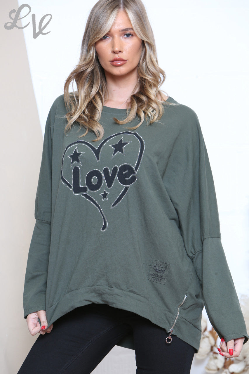 Dames Graphic Sweatshirt Top Khaki