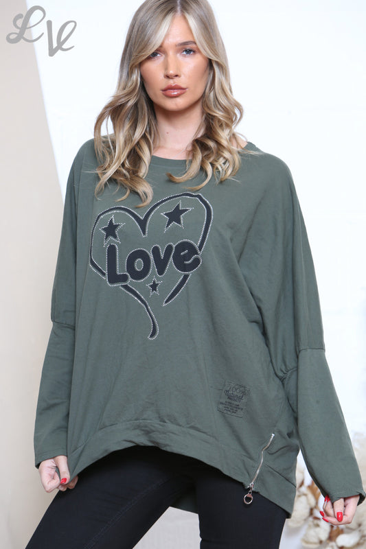 Dames Graphic Sweatshirt Top Khaki