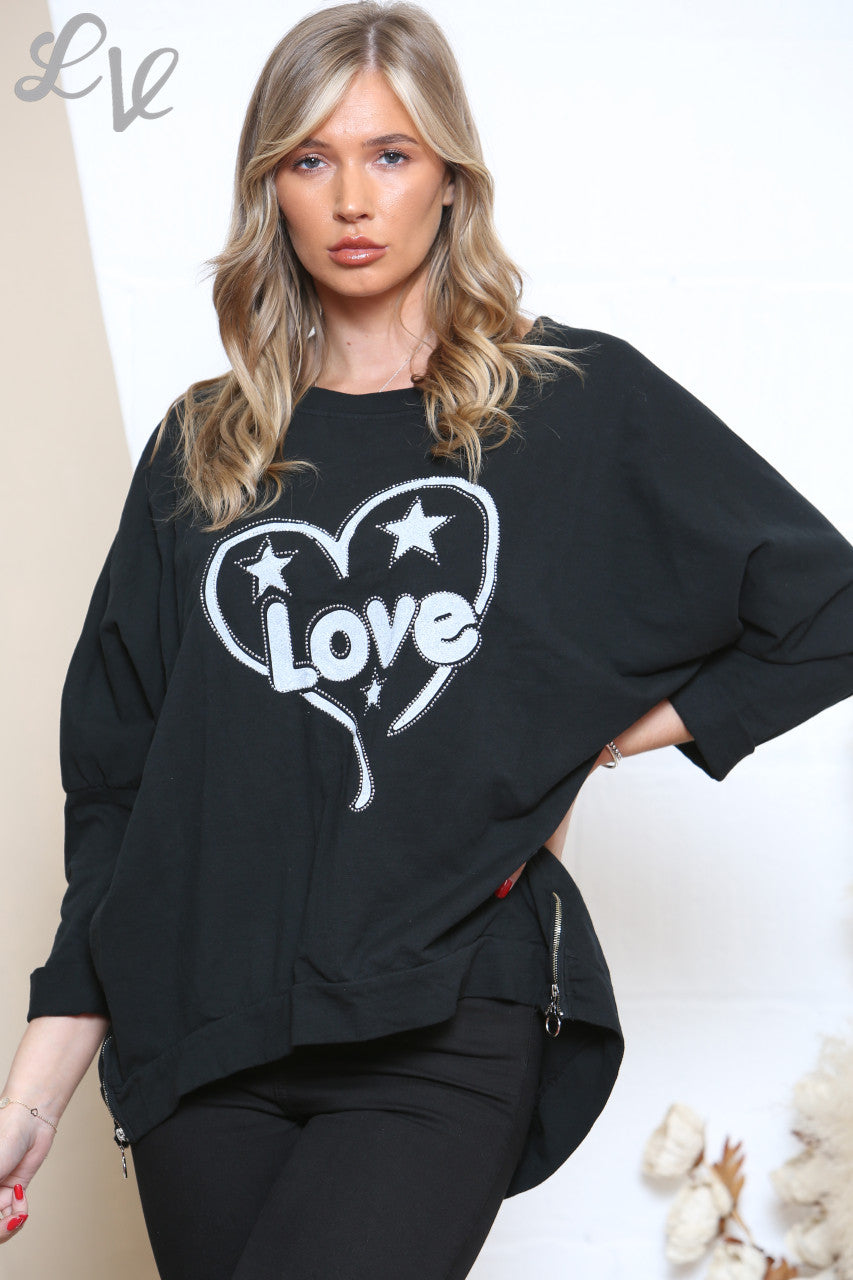 Dames Graphic Sweatshirt Top Zwart