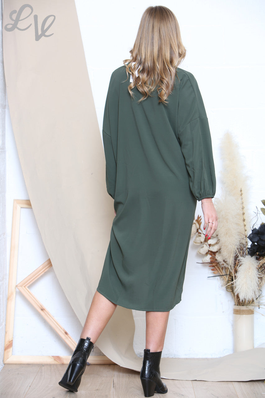Dames Geplooide Midi-jurk Kaki