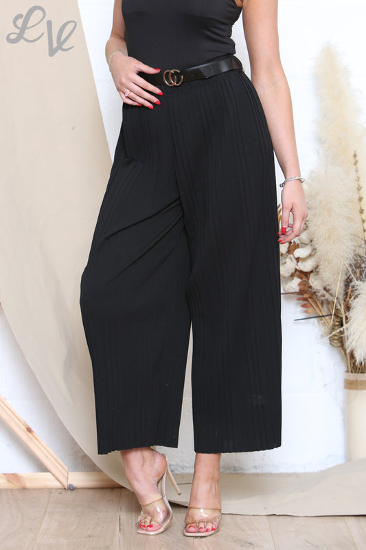 Dames Geplooide Broek Met Riem Zwart