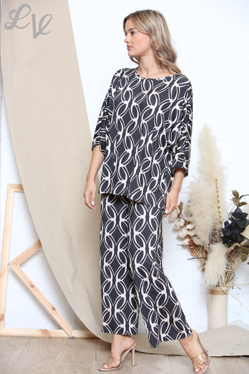 Dames Top & Broek Set met Kettingprint Zwart