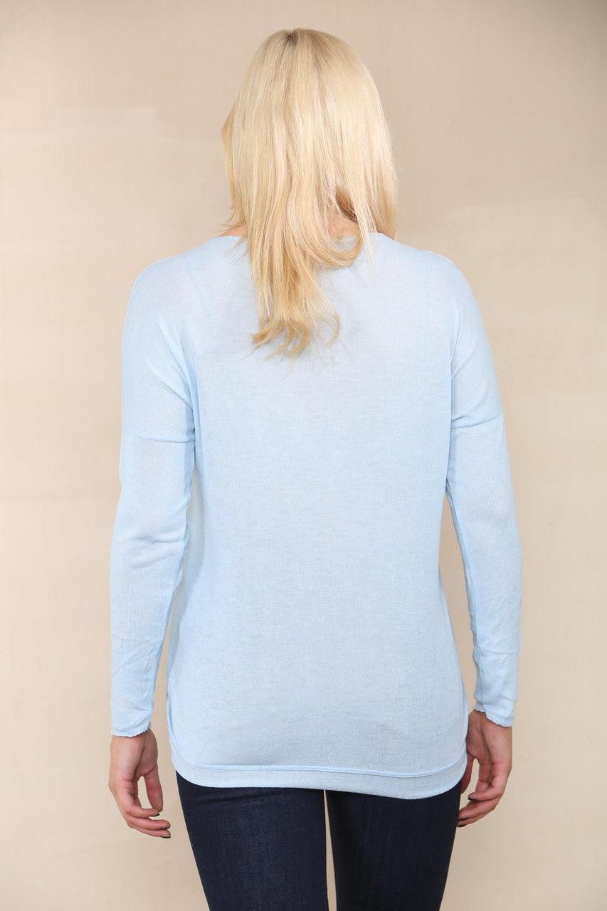 BAROQUE FOIL FINE KNIT TOP LIGHT BLUE