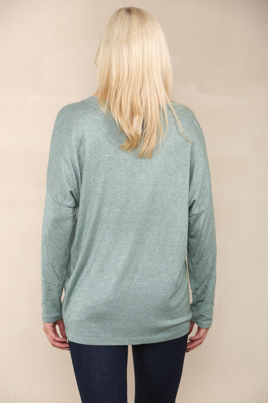 SEQUIN BUTTERFLY FINE KNIT TOP KHAKI