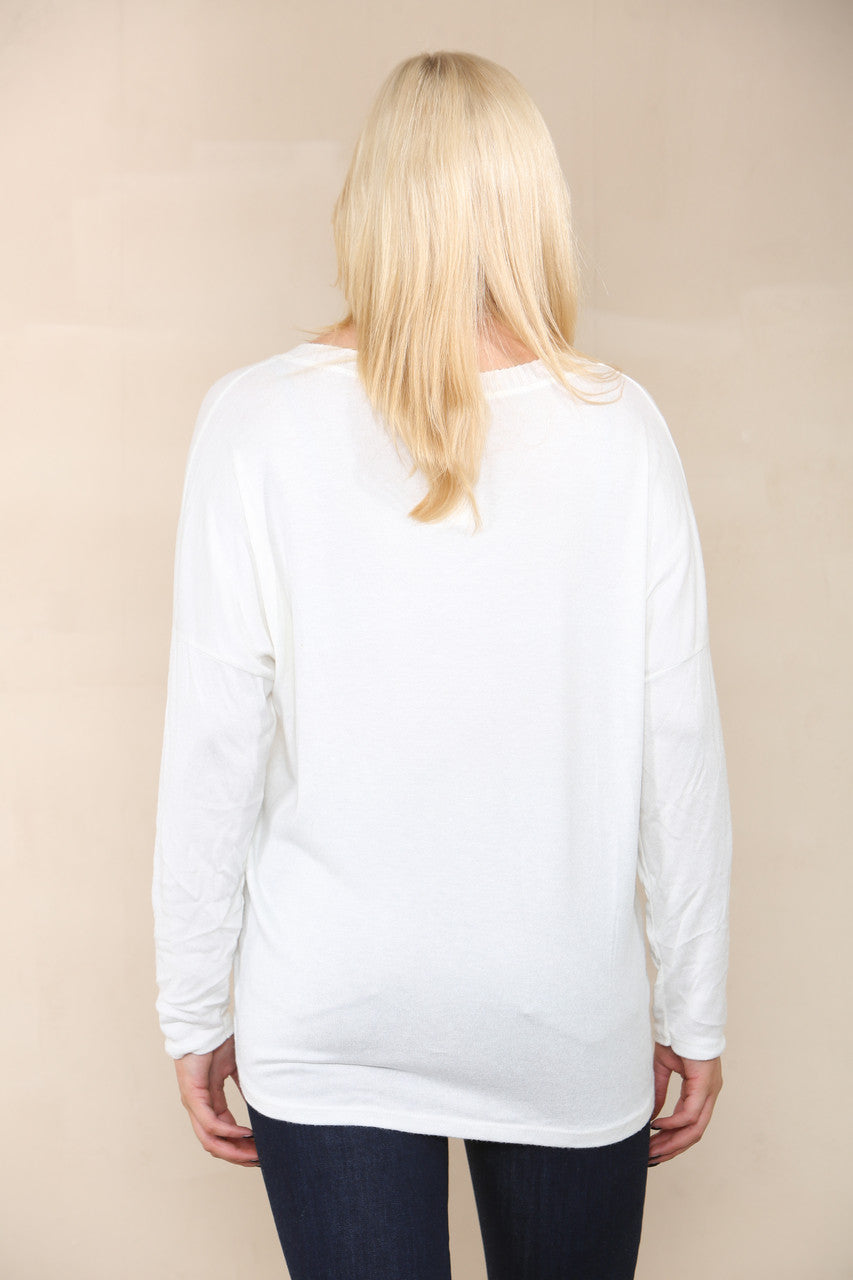 SEQUIN BUTTERFLY FINE KNIT TOP WHITE