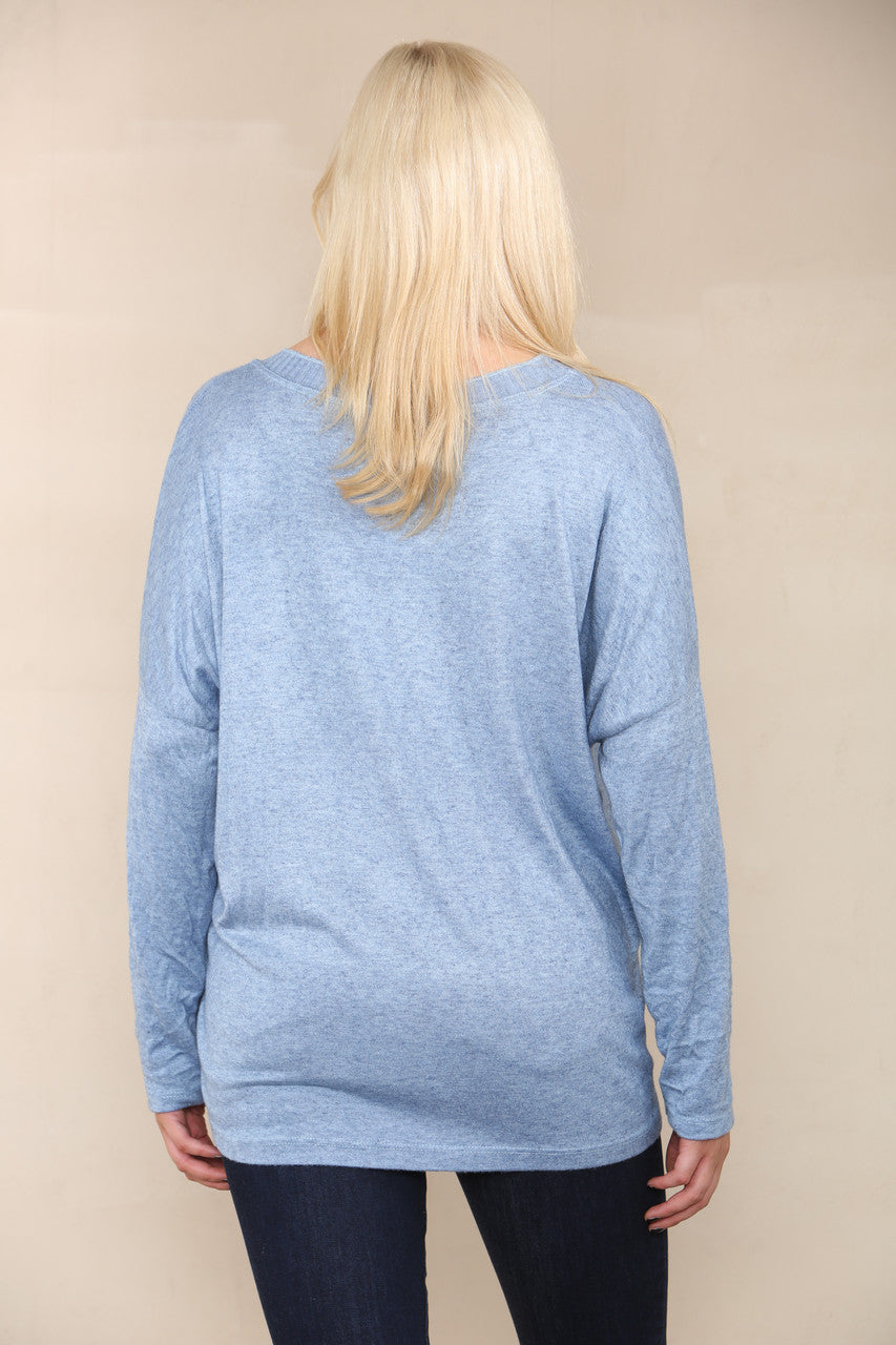 SEQUIN BUTTERFLY FINE KNIT TOP DENIM