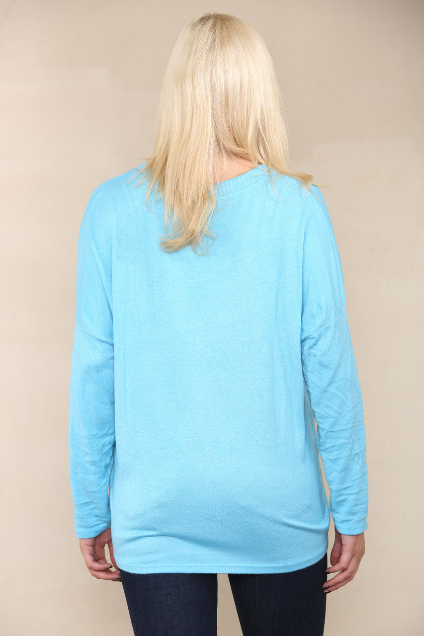 SEQUIN BUTTERFLY FINE KNIT TOP TURQUOISE