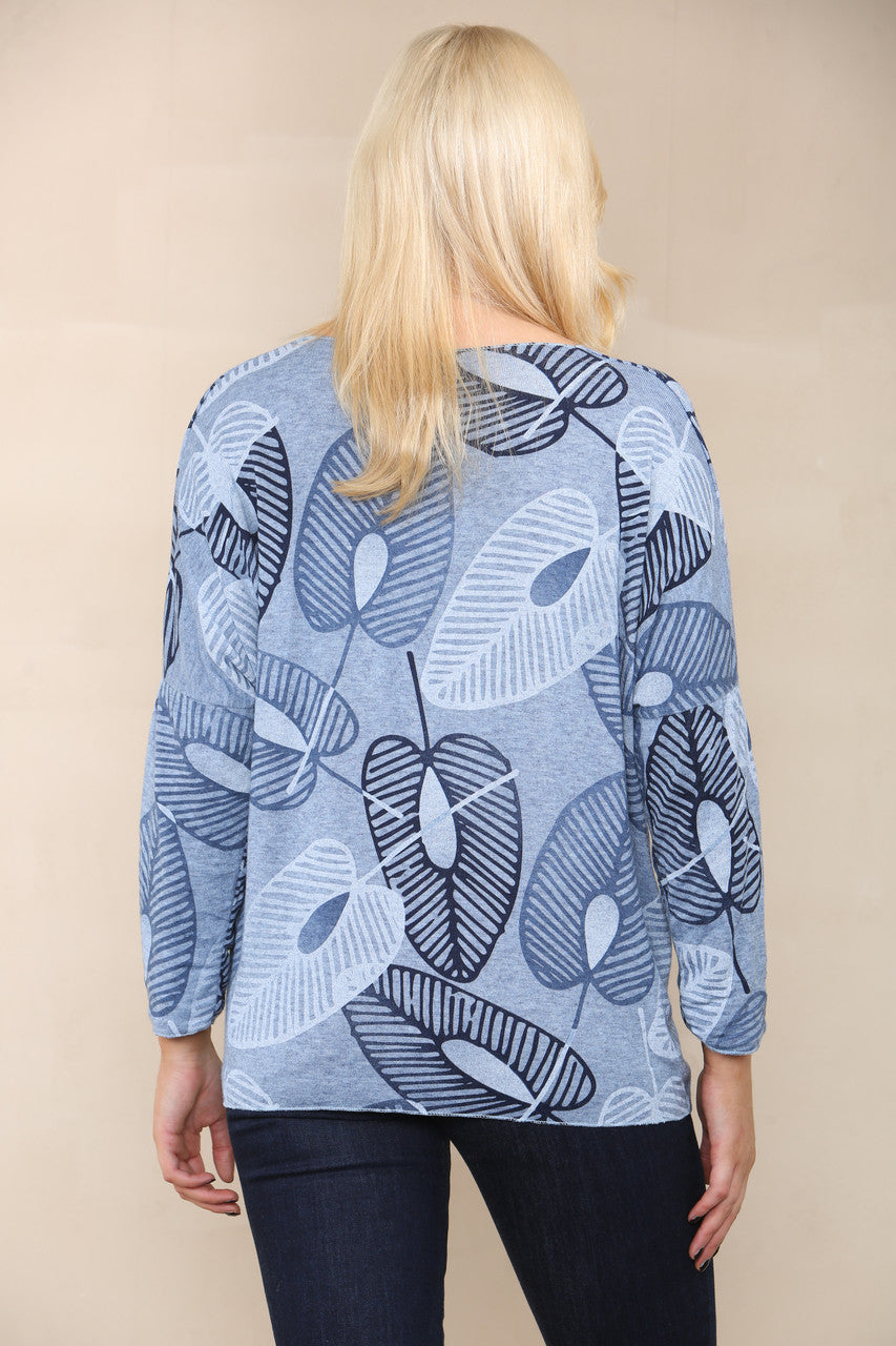LEAF SKETCH FINE KNIT TOP DENIM