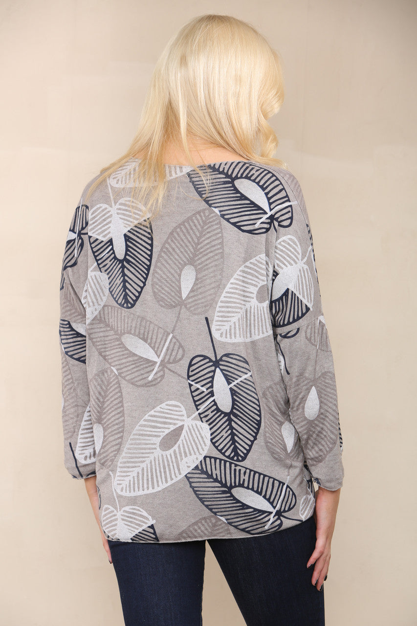 LEAF SKETCH FINE KNIT TOP TAUPE