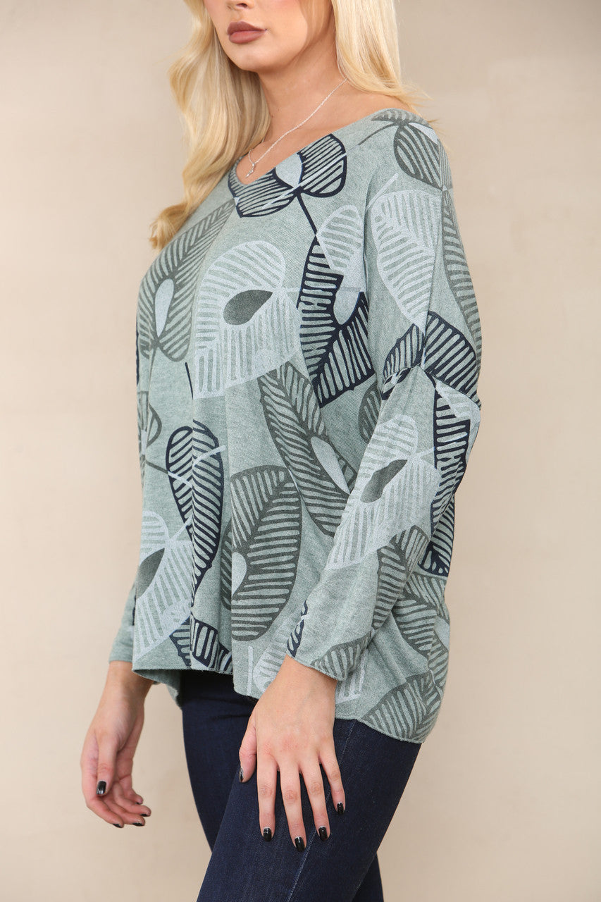 LEAF SKETCH FINE KNIT TOP KHAKI
