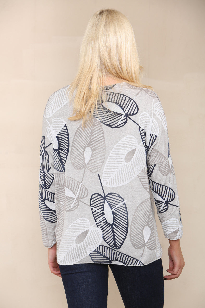 LEAF SKETCH FINE KNIT TOP STONE