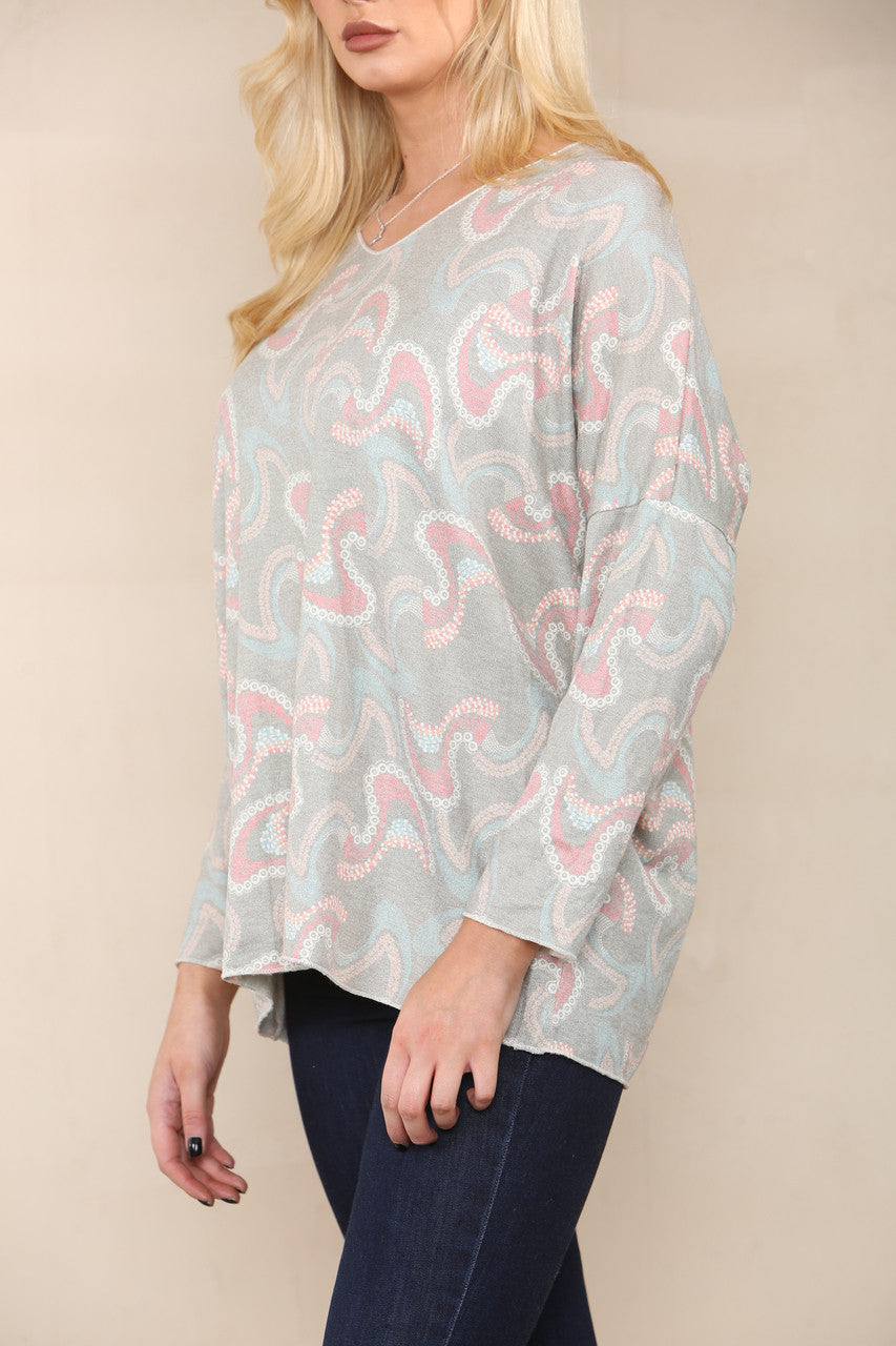 PAISLEY SWIRLS FINE KNIT TOP KHAKI