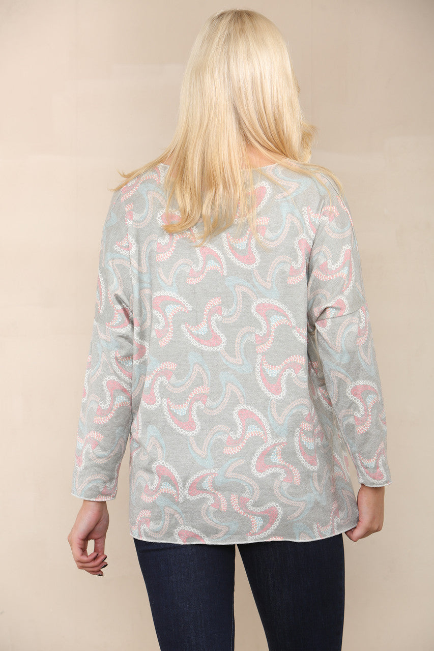 PAISLEY SWIRLS FINE KNIT TOP KHAKI