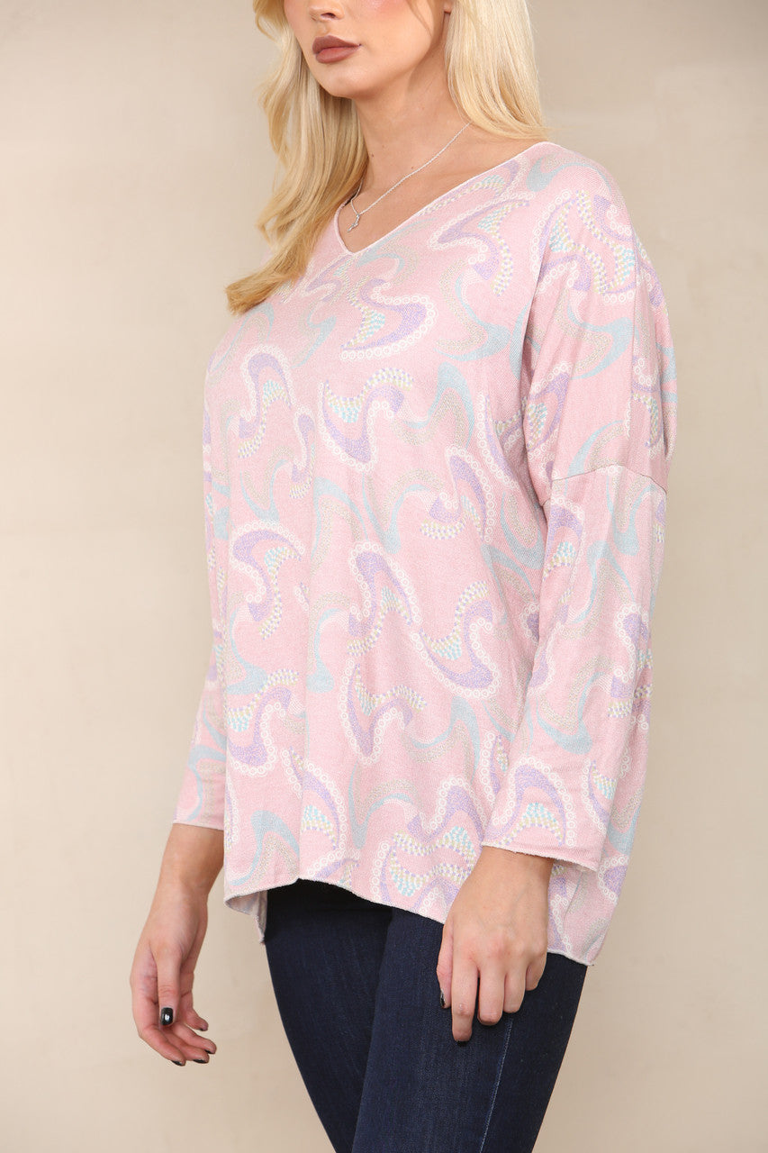 PAISLEY SWIRLS FINE KNIT TOP DUSTY PINK