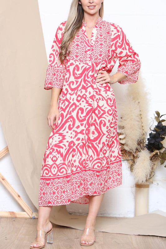 Dames Aztec Print Maxi Jurk Rood