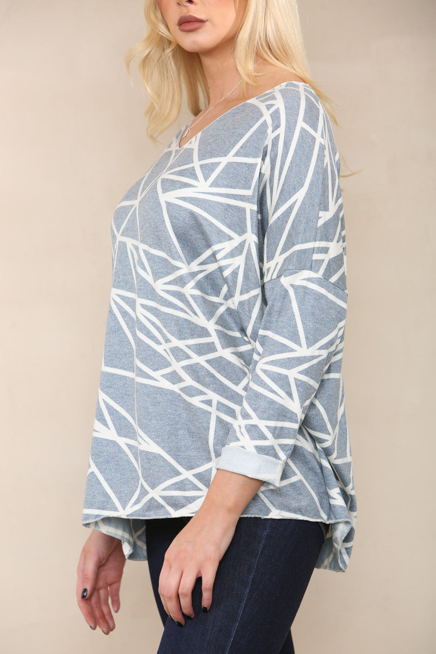 GEOMETRIC LINES FINE KNIT TOP NAVY