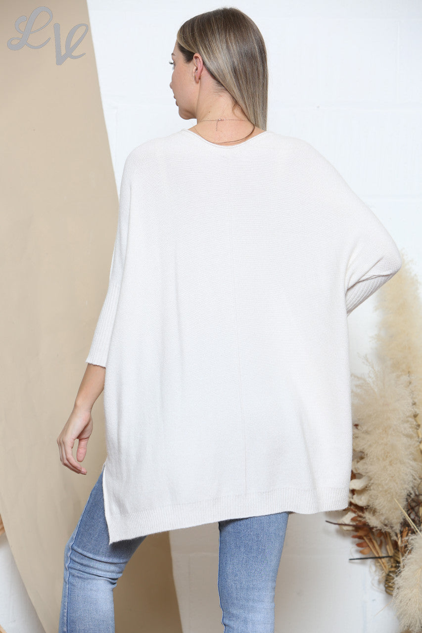 Ladies Slouched Knitted Jumper Top White