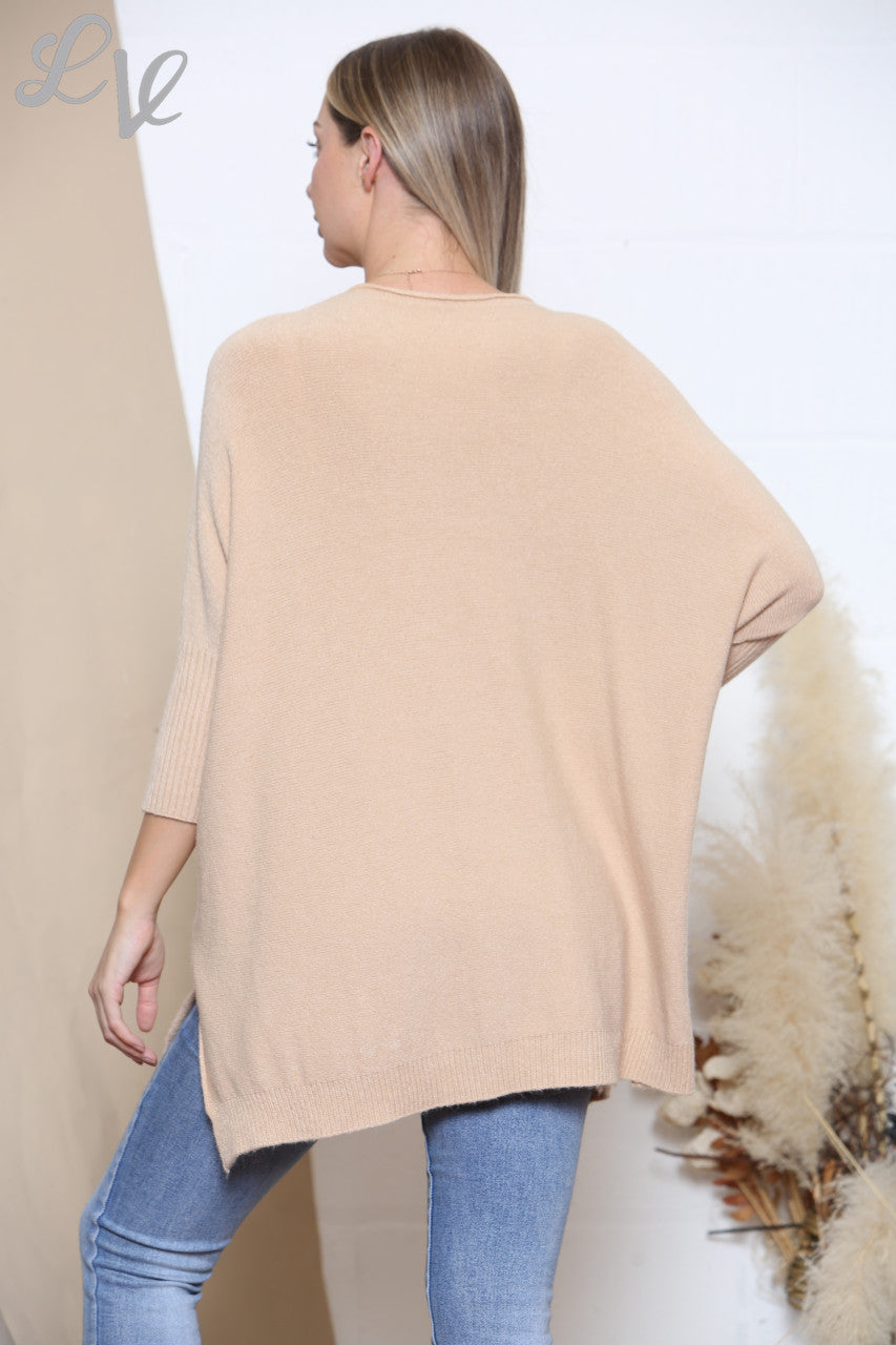 Ladies Slouched Knitted Jumper Top Stone