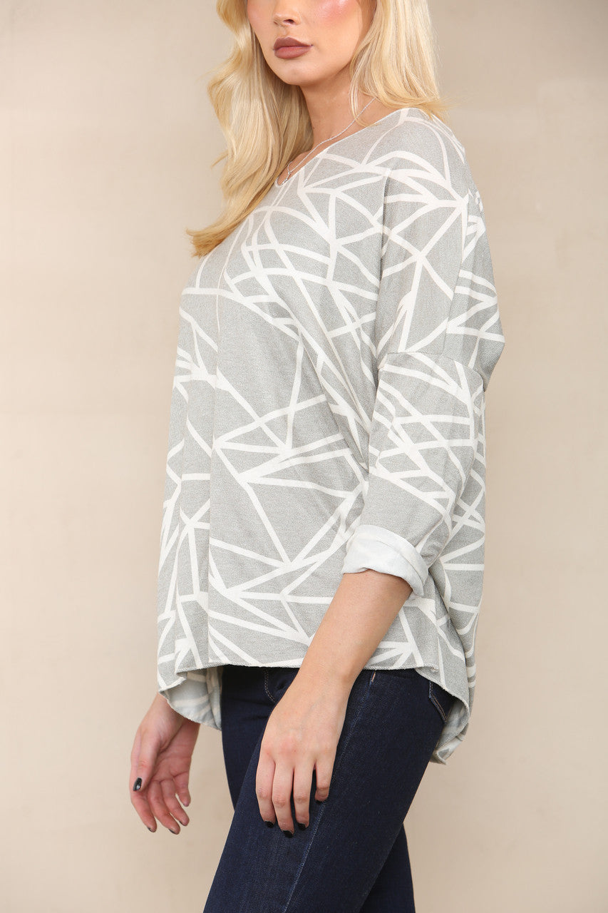 GEOMETRIC LINES FINE KNIT TOP KHAKI