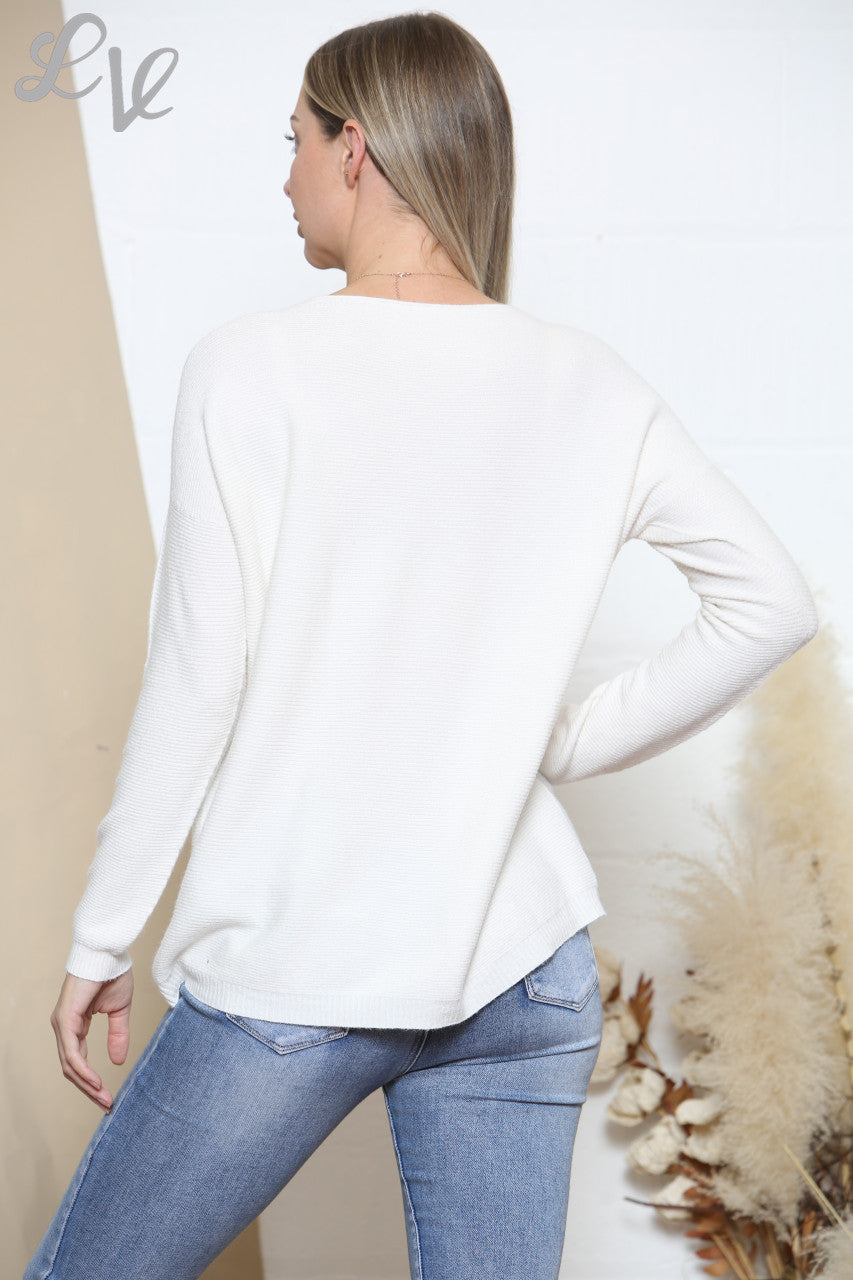 Ladies Ribbed Knitted Jumper Top White