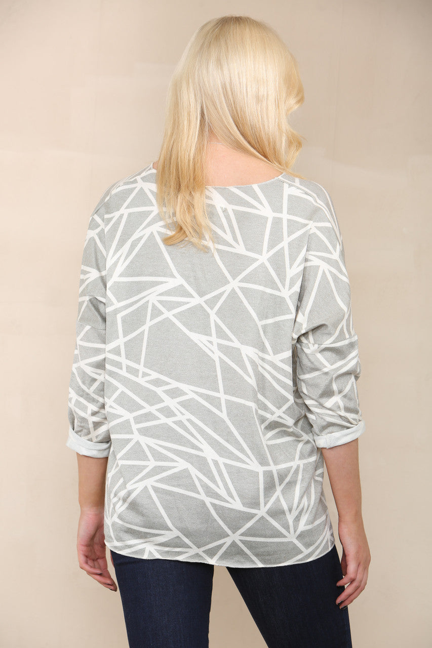 GEOMETRIC LINES FINE KNIT TOP KHAKI