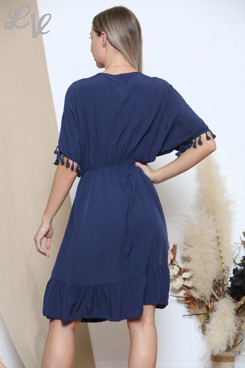 MIDI JURK MET TOUWKWASTJE NAVY
