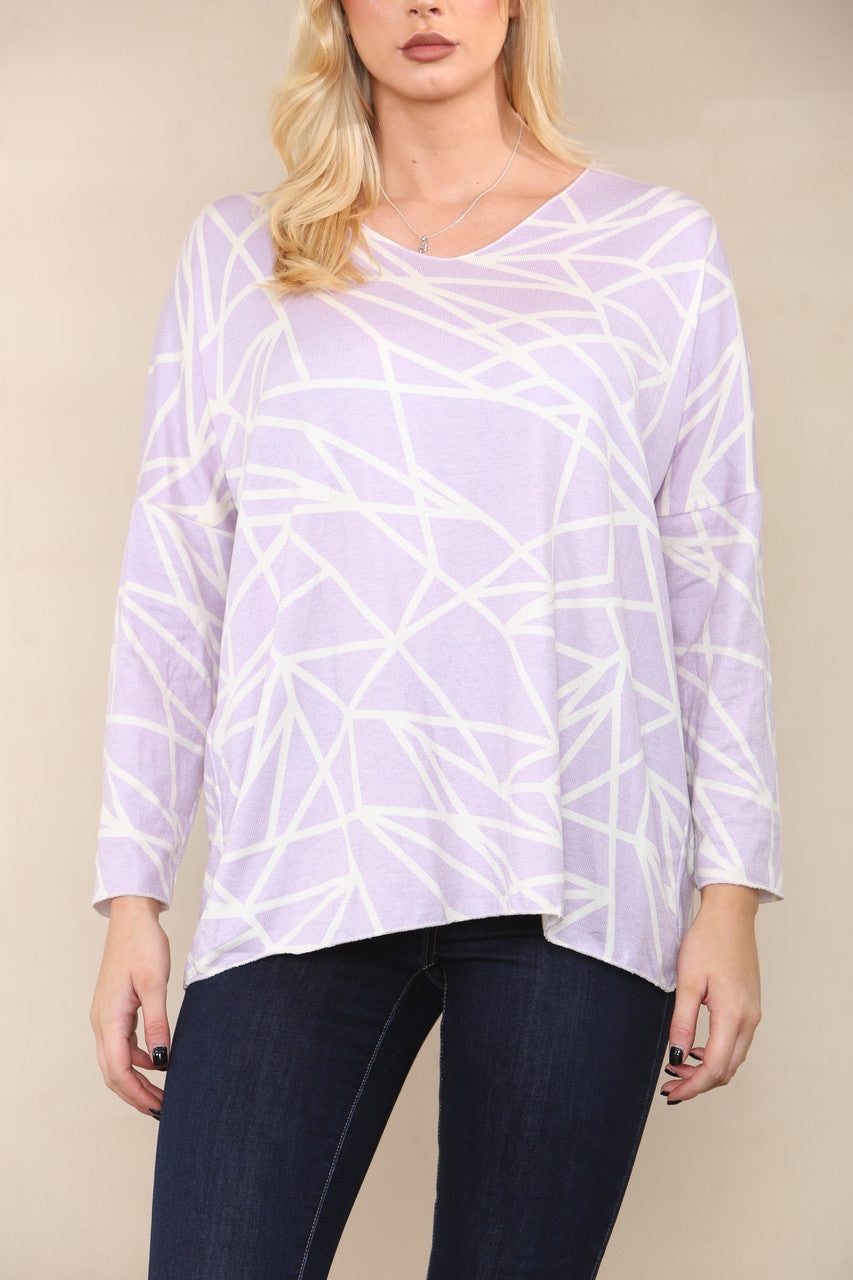 GEOMETRIC LINES FINE KNIT TOP LILAC