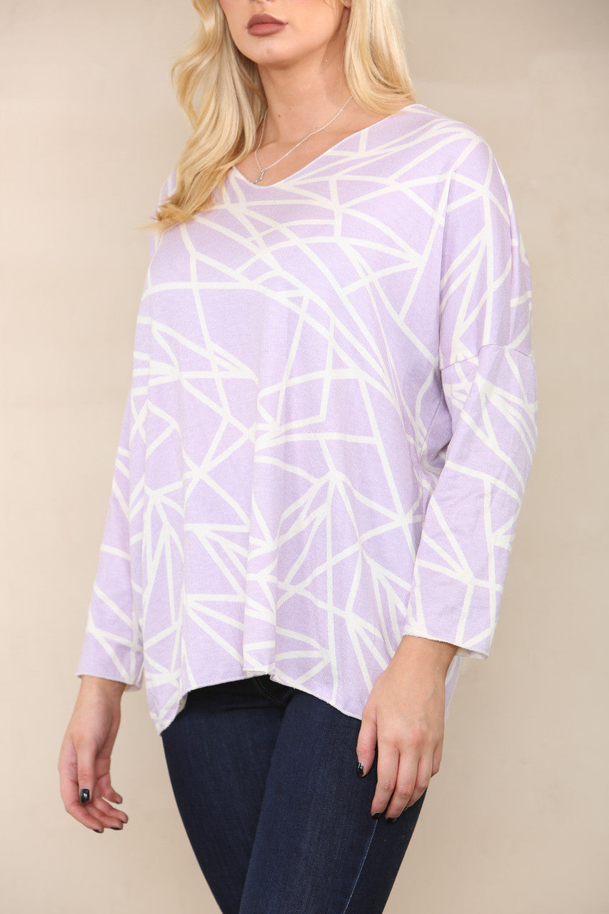 GEOMETRIC LINES FINE KNIT TOP LILAC