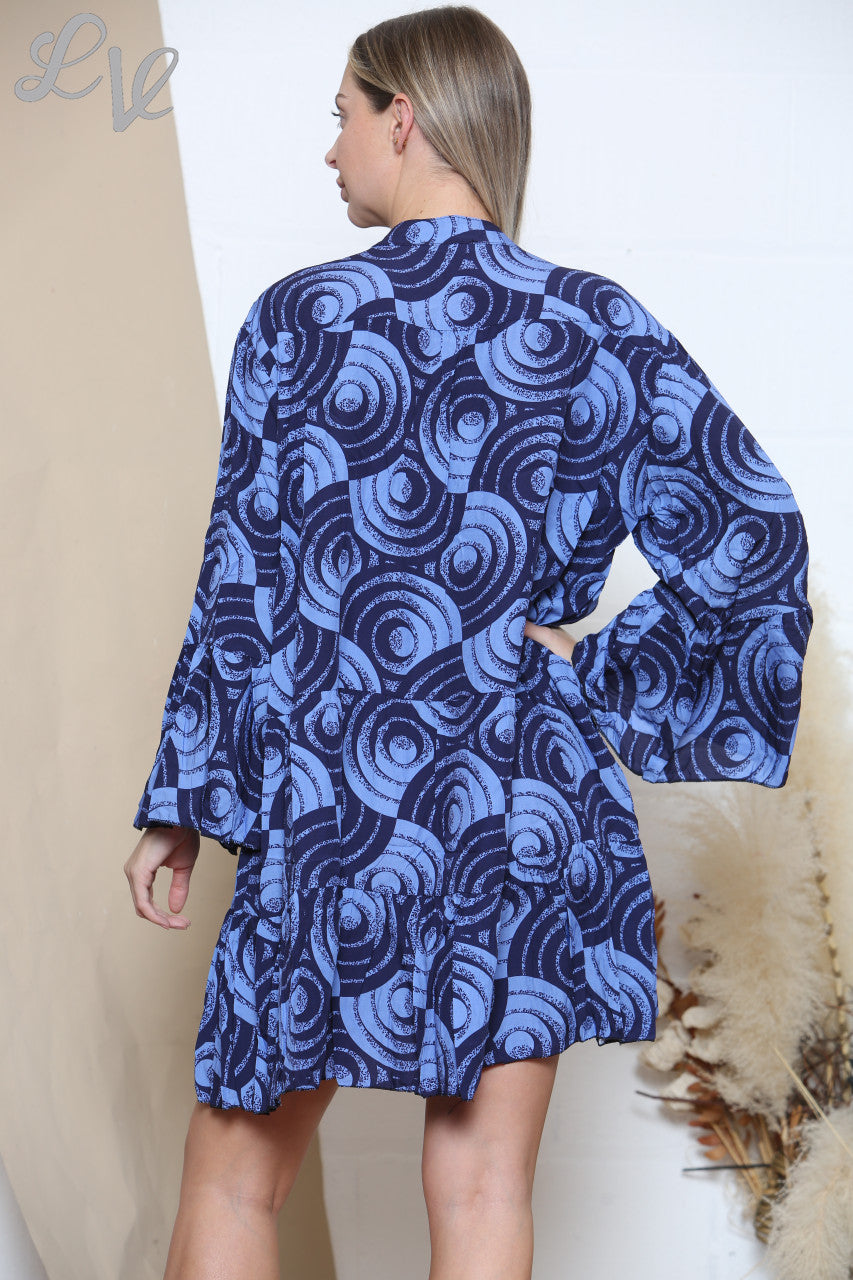Dames Overgooierjurk met spiraalprint Denim