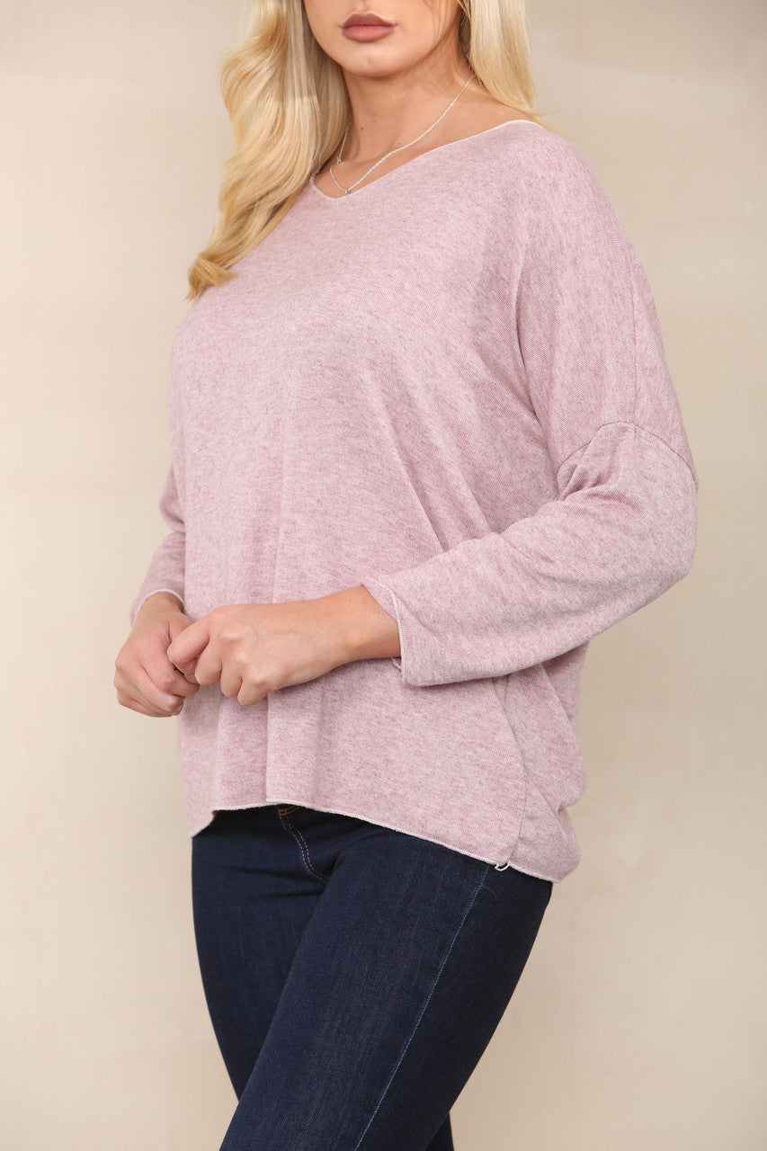 Effen fijntricot top stoffig roze