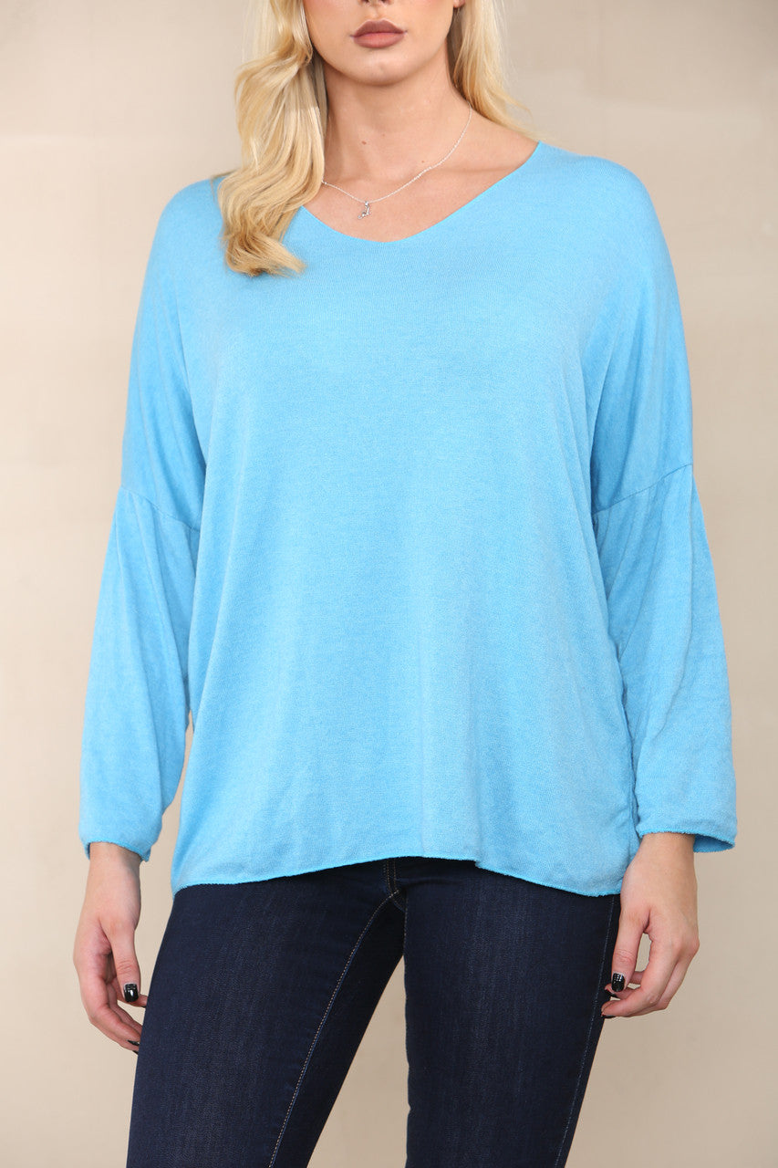PLAIN FINE KNIT TOP TURQUOISE