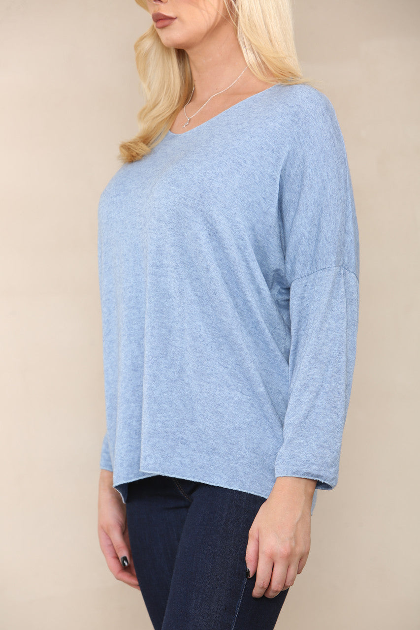 EFFEN FIJNGEBREIDE TOP DENIM