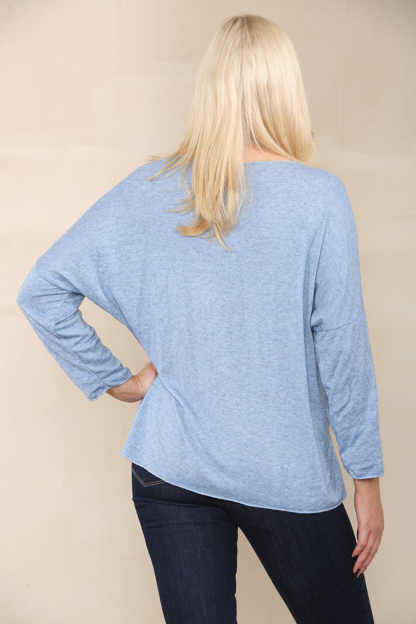 EFFEN FIJNGEBREIDE TOP DENIM