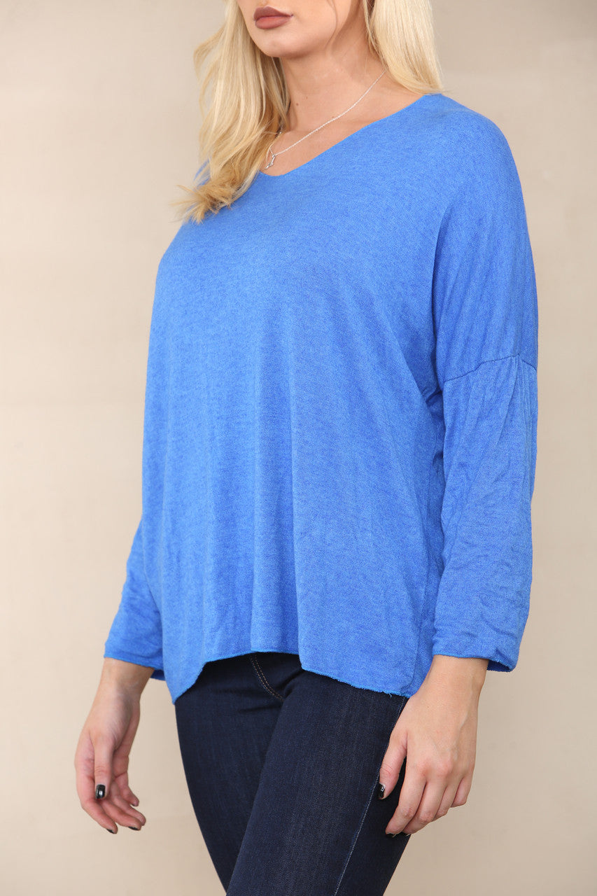 PLAIN FINE KNIT TOP ROYAL BLUE
