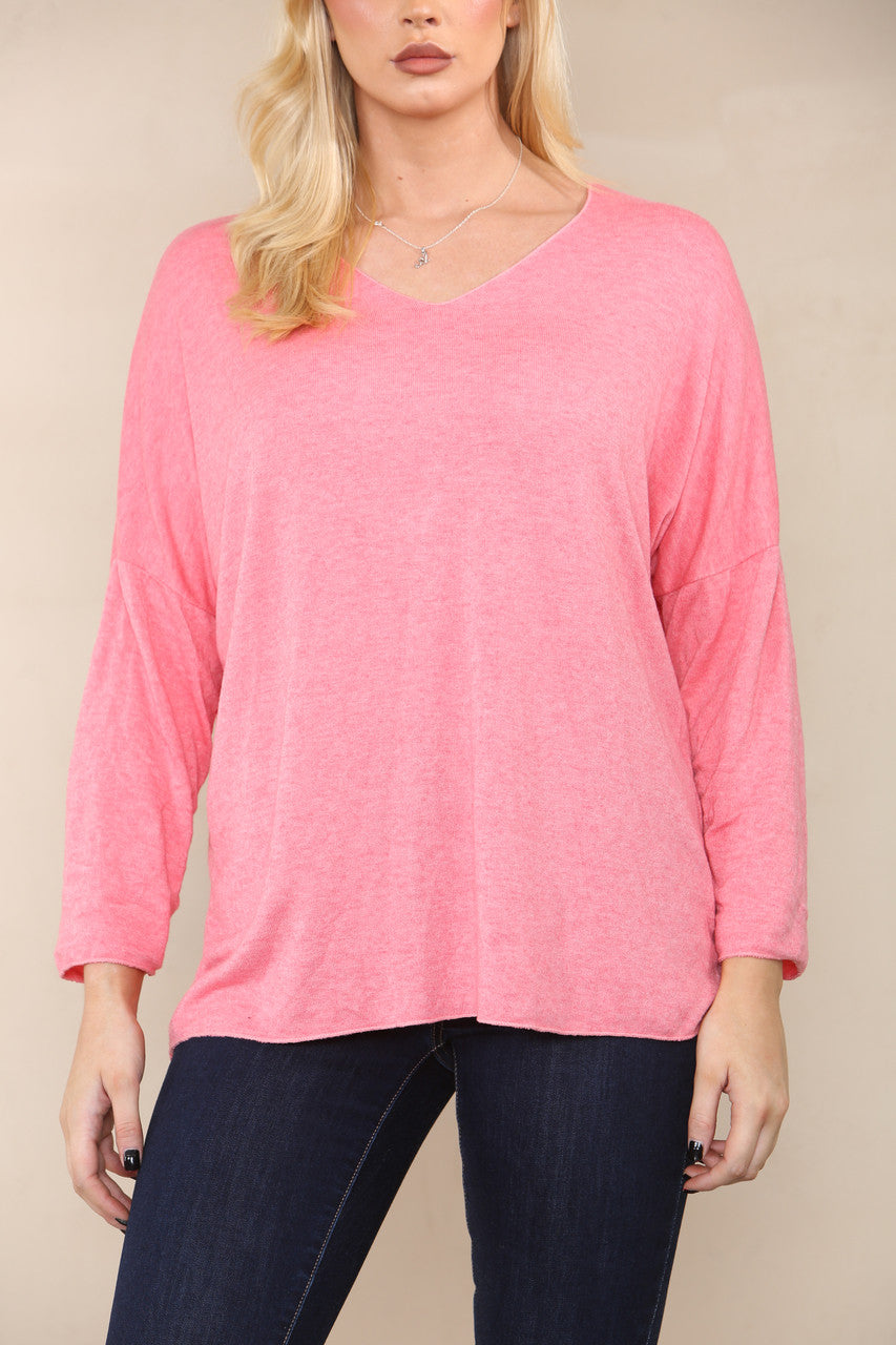 PLAIN FINE KNIT TOP CORAL