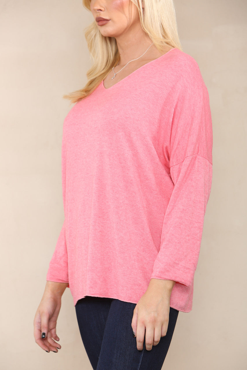 PLAIN FINE KNIT TOP CORAL